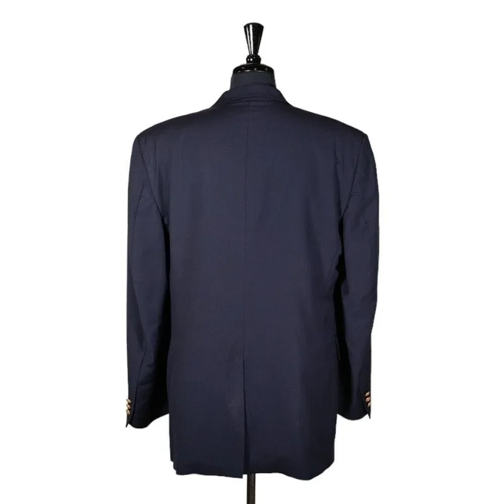 Jos. A. Bank Mens Blazer Blue 100% Wool Gold 2 Button Suit Jacket Sport Coat 44L